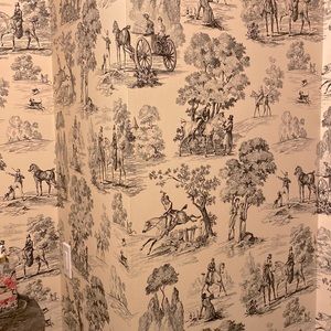 Toile bc Fox Hunting Wallpaper - 5 Double Rolls (4 Never Opened). Black & Cream